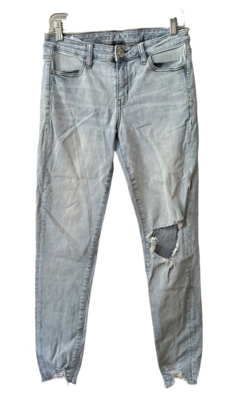 American Eagle Super Stretch Women Size 10‎ Regular Jeans Light Wash Preppy City